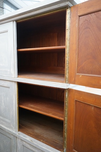 A painted pine and hardwood six door cabinet, width 124cm, depth 52cm, height 200cm